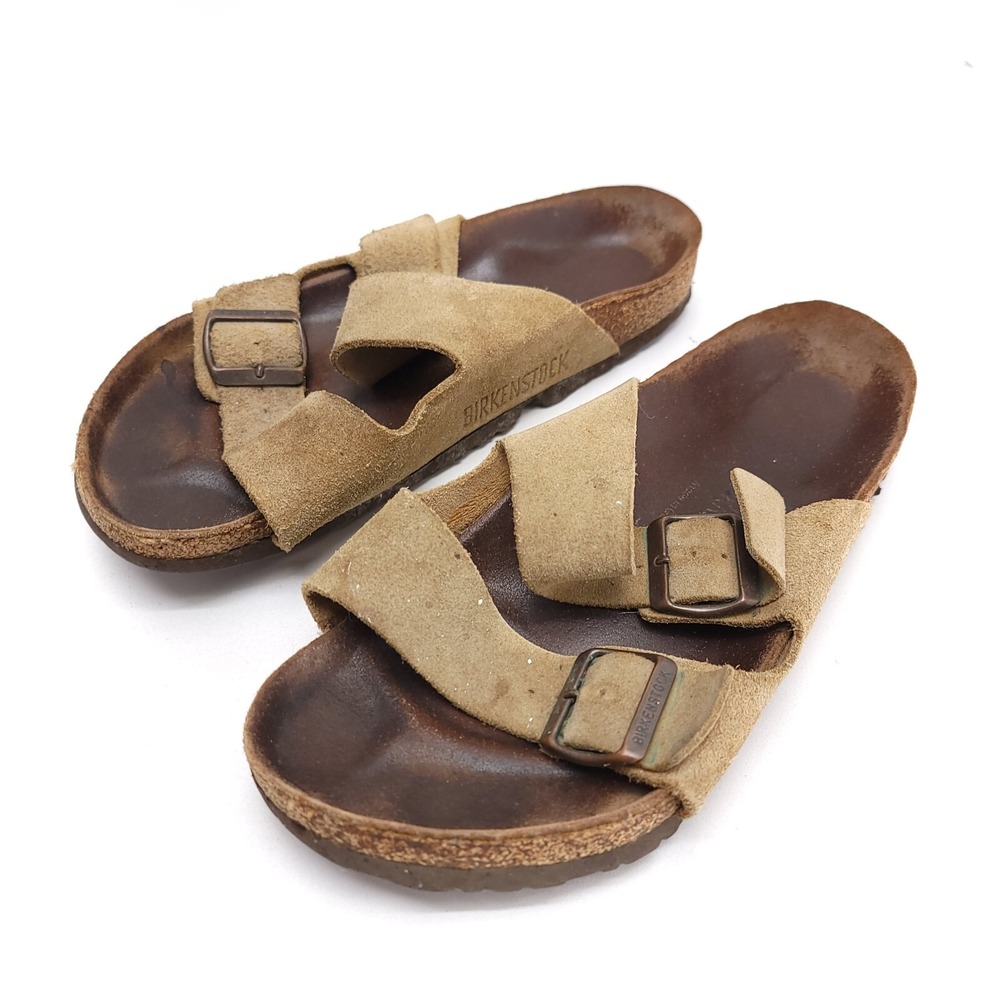 Birkenstock Arizona 39 Women's US 8 Mens 6‎ Sandals Tan Leater Suede